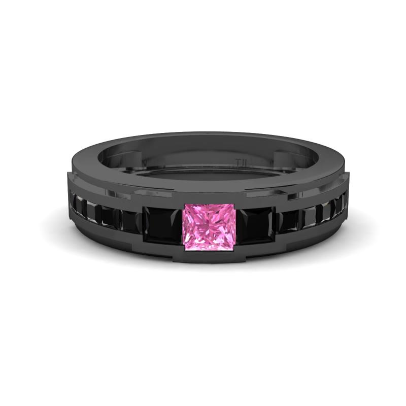 Jayden 1.50 ctw Princess shape Pink Sapphire accented Black Diamonds Men Wedding Band (5.20 mm) 