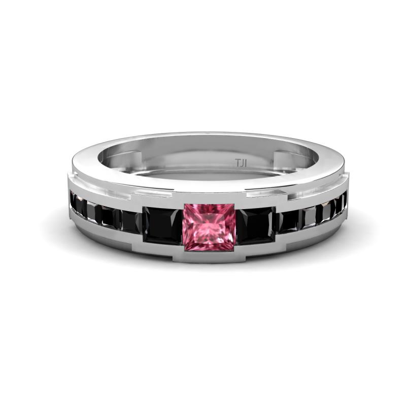Jayden 1.37 ctw Princess shape Pink Tourmaline accented Black Diamonds Men Wedding Band (5.20 mm) 