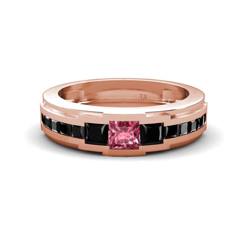 Jayden 1.37 ctw Princess shape Pink Tourmaline accented Black Diamonds Men Wedding Band (5.20 mm) 