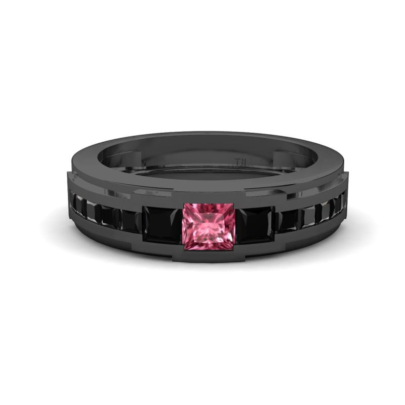 Jayden 1.37 ctw Princess shape Pink Tourmaline accented Black Diamonds Men Wedding Band (5.20 mm) 