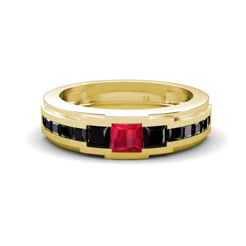 Jayden 1.37 ctw Princess shape Ruby accented Black Diamonds Men Wedding Band (5.20 mm) 
