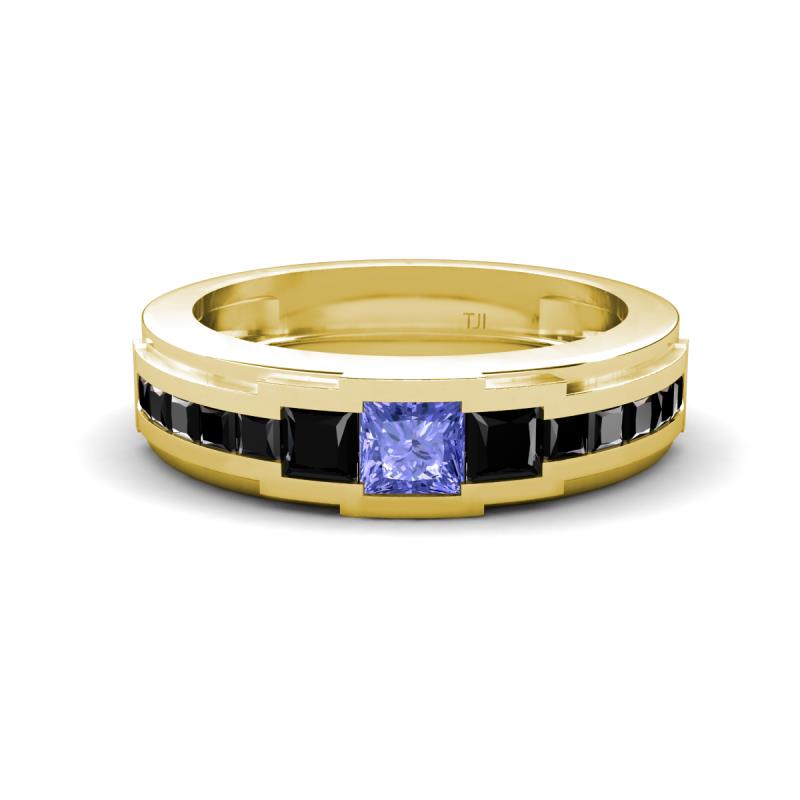 Jayden 1.40 ctw Princess shape Tanzanite accented Black Diamonds Men Wedding Band (5.20 mm) 