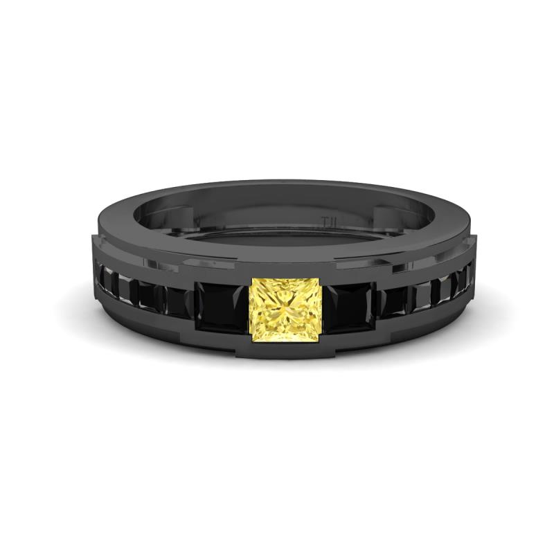 Jayden 1.50 ctw Princess shape Yellow Sapphire accented Black Diamonds Men Wedding Band (5.20 mm) 