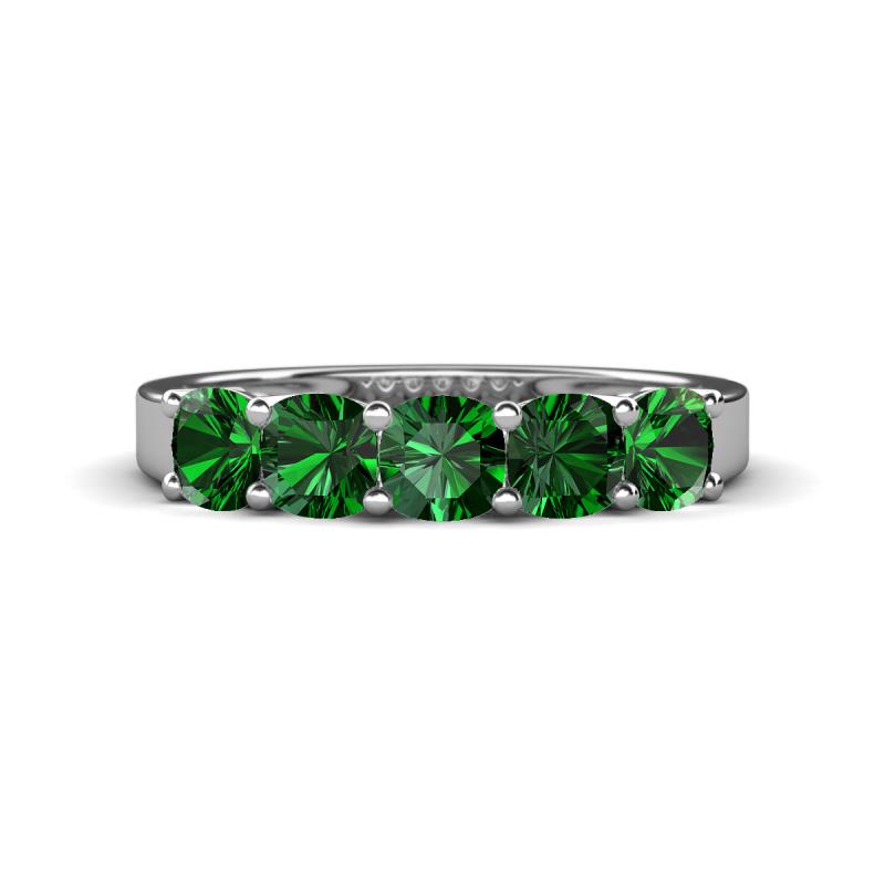 Wendy 1.50 ctw (4.00 mm) Cushion Shape Created Emerald Side Gallery 5 Stone Wedding Band 