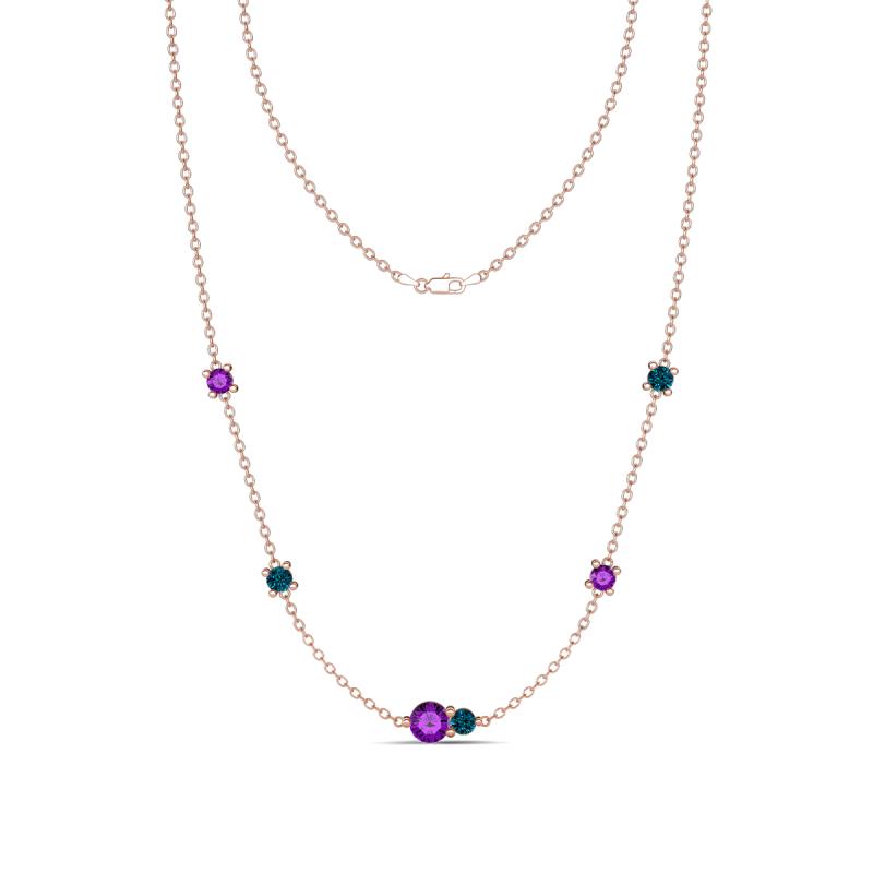 Linea 0.46 ctw Amethyst (4 mm) and Blue Diamond Women Station Necklace 