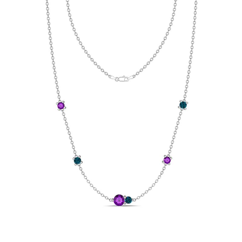 Linea 0.46 ctw Amethyst (4 mm) and Blue Diamond Women Station Necklace 