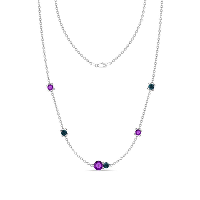 Linea 0.46 ctw Amethyst (4 mm) and London Blue Topaz Women Station Necklace 