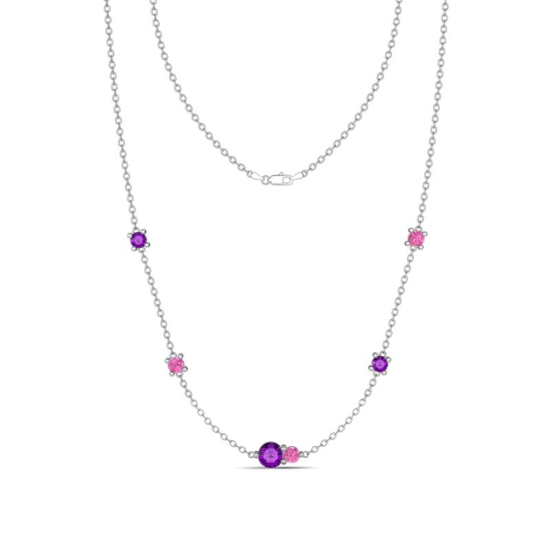 Linea 0.49 ctw Amethyst (4 mm) and Pink Sapphire Women Station Necklace 
