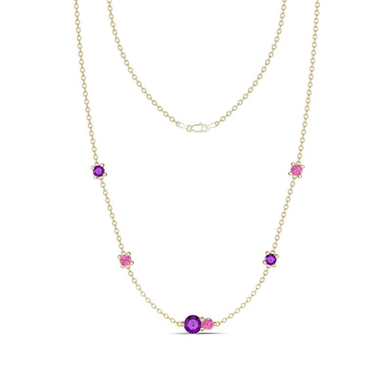Linea 0.49 ctw Amethyst (4 mm) and Pink Sapphire Women Station Necklace 