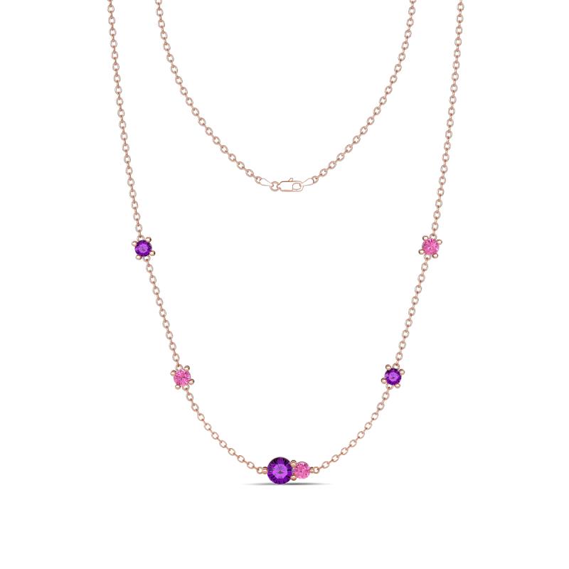 Linea 0.49 ctw Amethyst (4 mm) and Pink Sapphire Women Station Necklace 