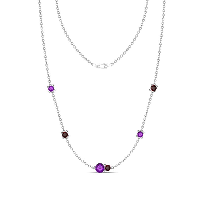 Linea 0.48 ctw Amethyst (4 mm) and Red Garnet Women Station Necklace 