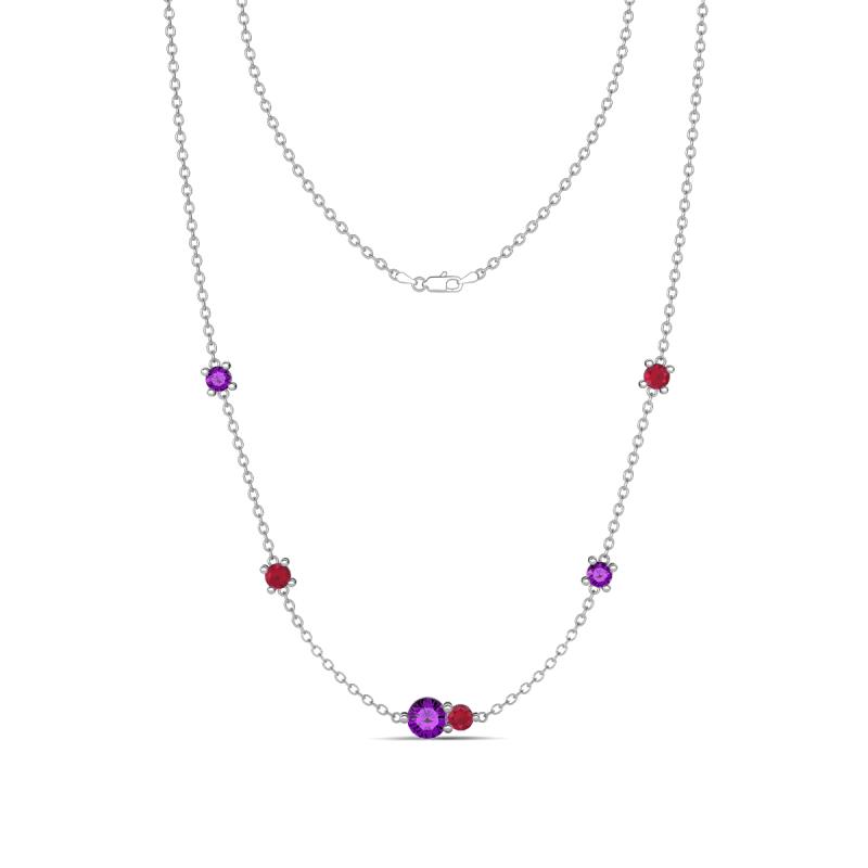 Linea 0.46 ctw Amethyst (4 mm) and Ruby Women Station Necklace 