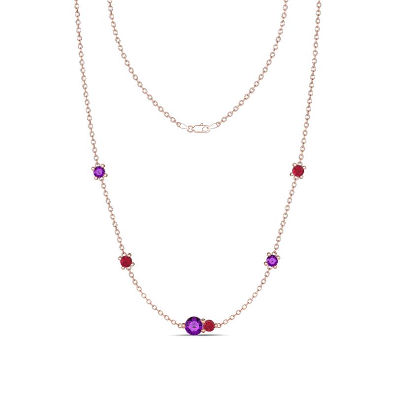 Linea 0.46 ctw Amethyst (4 mm) and Ruby Women Station Necklace 