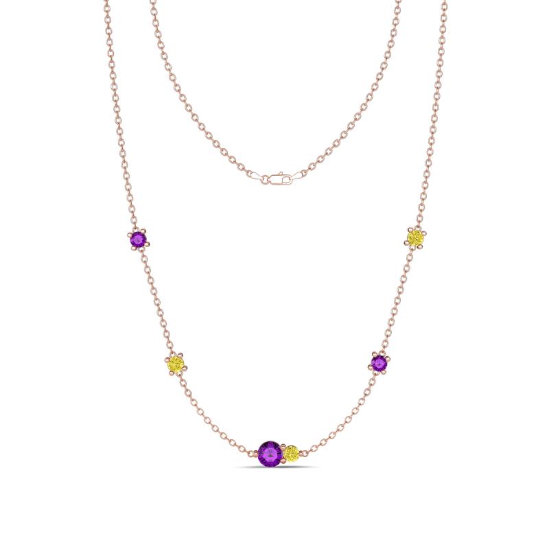 Linea 0.46 ctw Amethyst (4 mm) and Yellow Diamond Women Station Necklace 