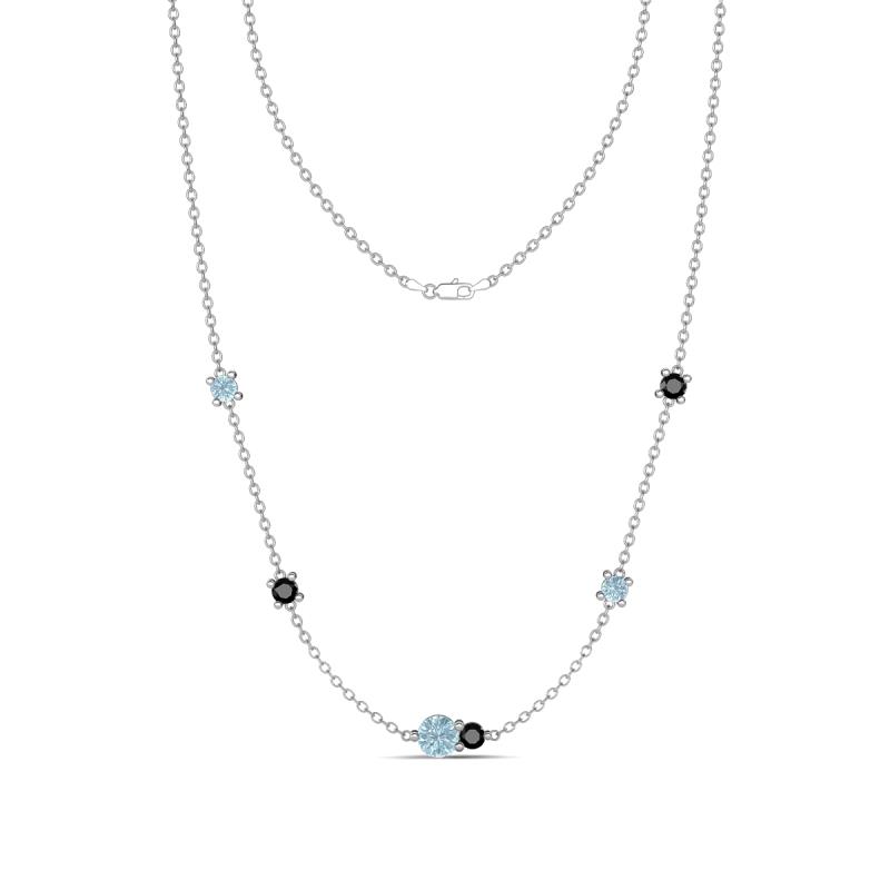 Linea 0.46 ctw Aquamarine (4 mm) and Black Diamond Women Station Necklace 