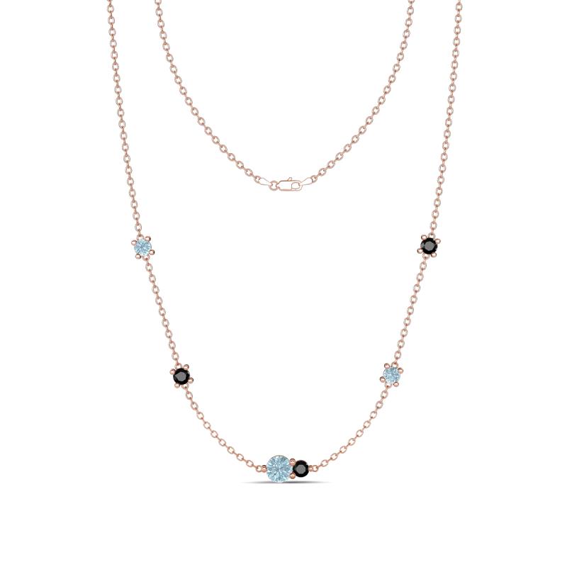 Linea 0.46 ctw Aquamarine (4 mm) and Black Diamond Women Station Necklace 