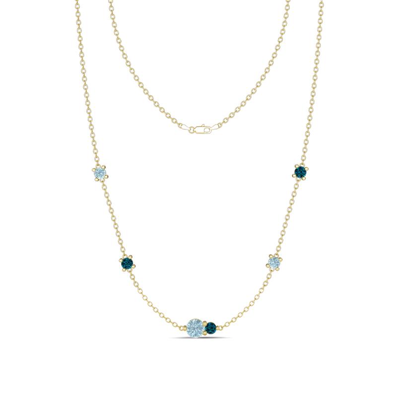 Linea 0.46 ctw Aquamarine (4 mm) and Blue Diamond Women Station Necklace 