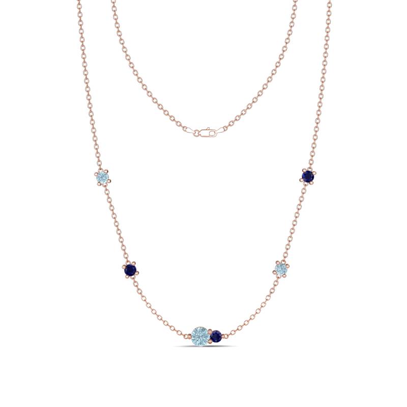 Linea 0.48 ctw Aquamarine (4 mm) and Blue Sapphire Women Station Necklace 