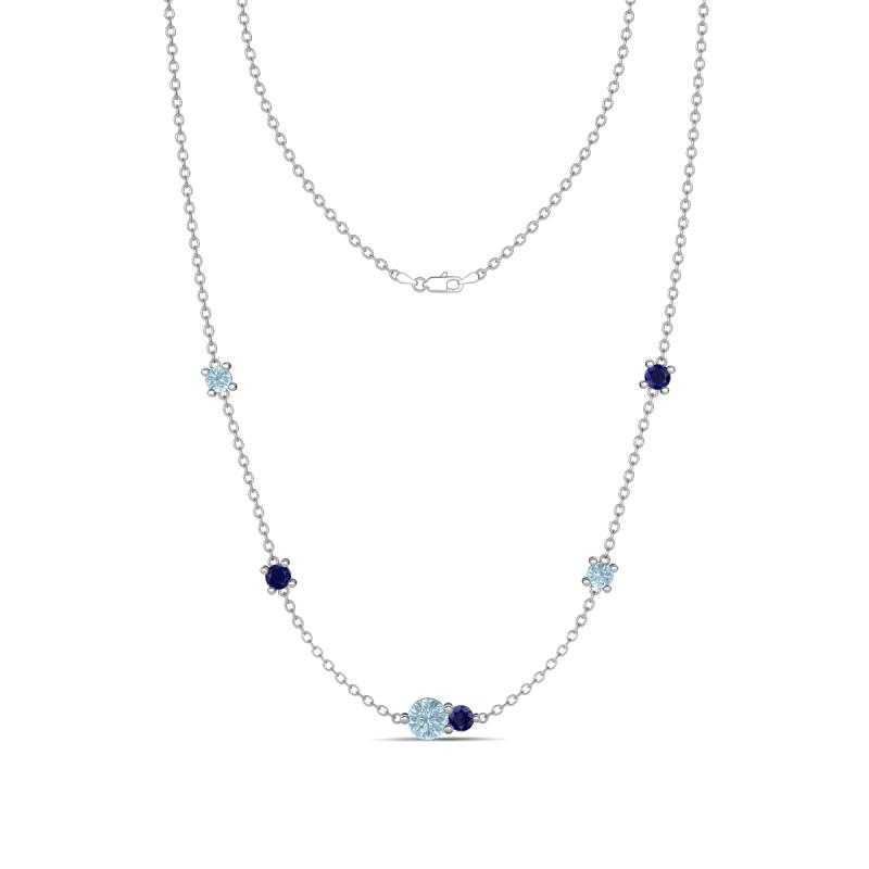 Linea 0.48 ctw Aquamarine (4 mm) and Blue Sapphire Women Station Necklace 