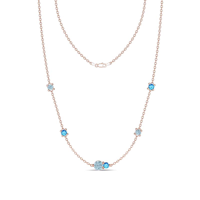 Linea 0.43 ctw Aquamarine (4 mm) and Blue Topaz Women Station Necklace 
