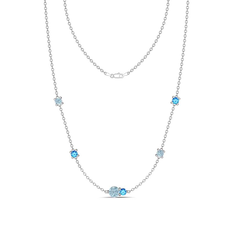 Linea 0.43 ctw Aquamarine (4 mm) and Blue Topaz Women Station Necklace 