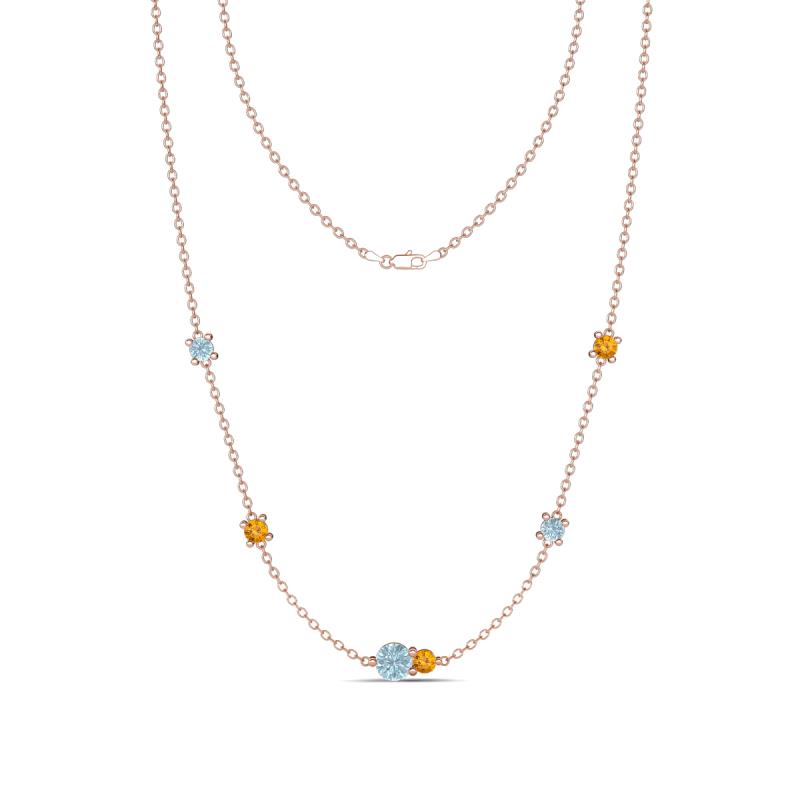 Linea 0.40 ctw Aquamarine (4 mm) and Citrine Women Station Necklace 