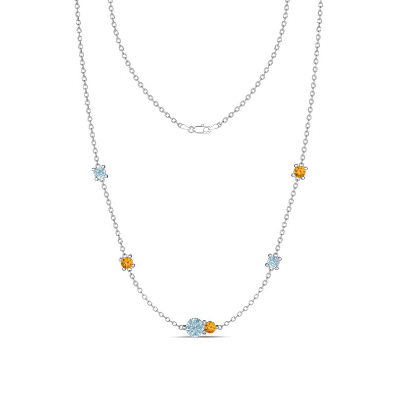 Linea 0.40 ctw Aquamarine (4 mm) and Citrine Women Station Necklace 