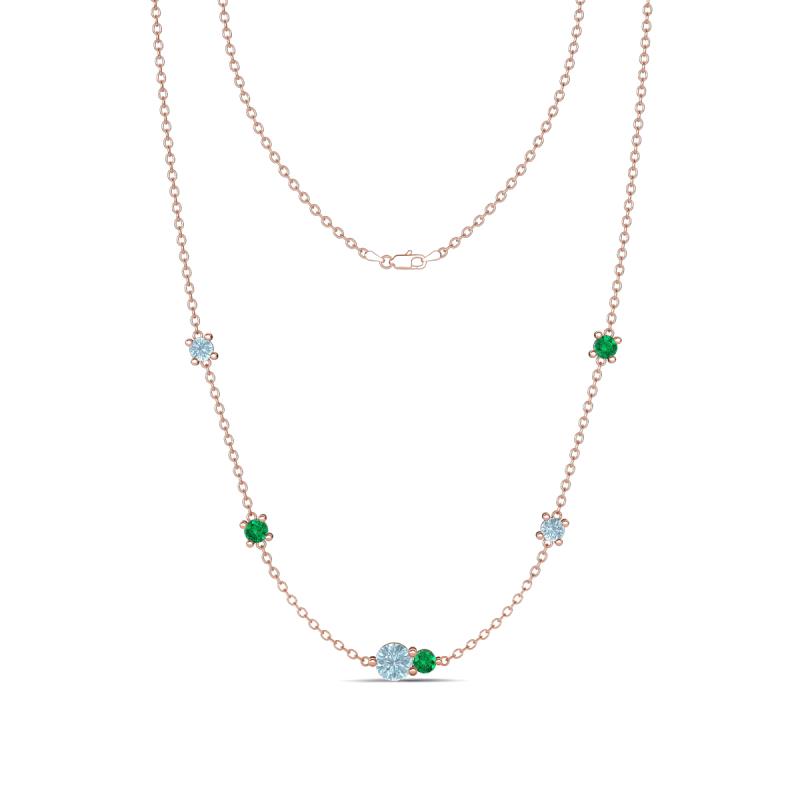 Linea 0.40 ctw Aquamarine (4 mm) and Emerald Women Station Necklace 
