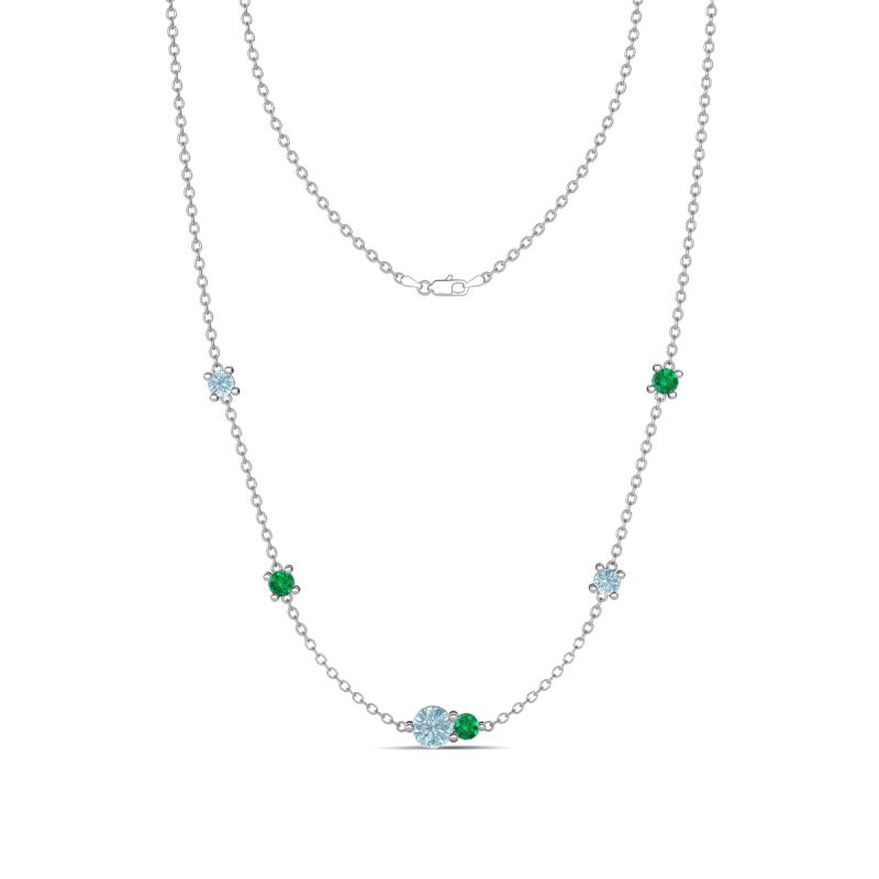 Linea 0.40 ctw Aquamarine (4 mm) and Emerald Women Station Necklace 