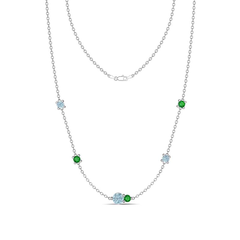 Linea 0.48 ctw Aquamarine (4 mm) and Green Garnet Women Station Necklace 