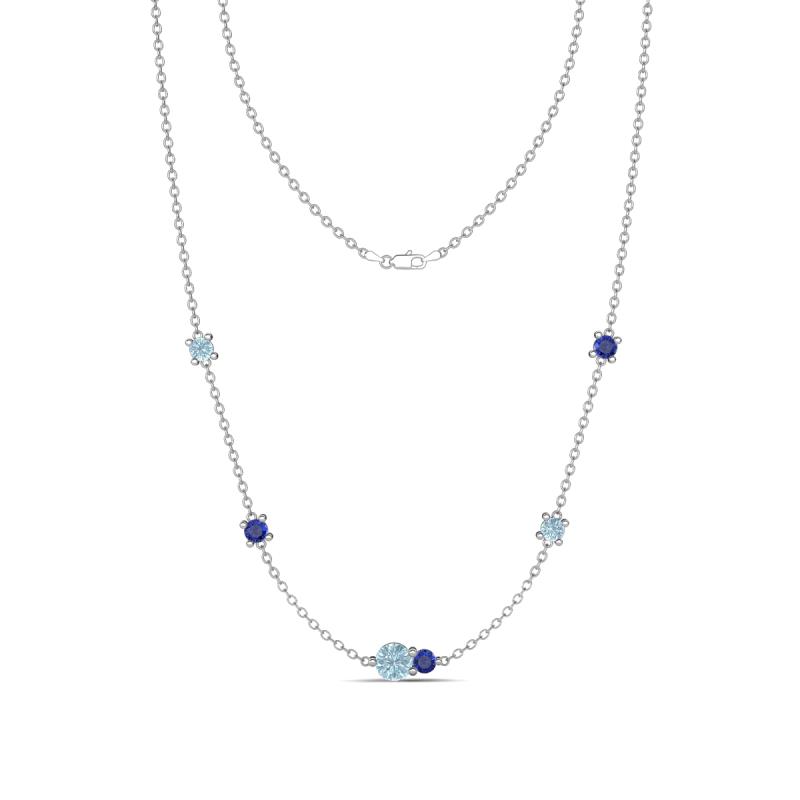 Linea 0.40 ctw Aquamarine (4 mm) and Iolite Women Station Necklace 