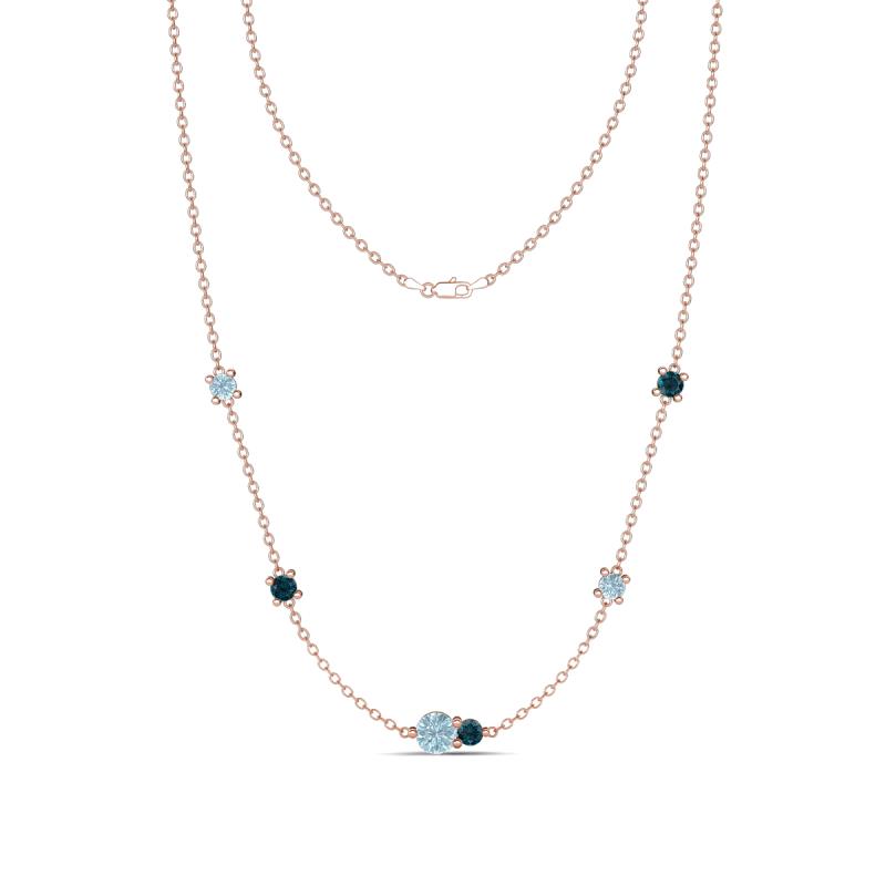 Linea 0.46 ctw Aquamarine (4 mm) and London Blue Topaz Women Station Necklace 