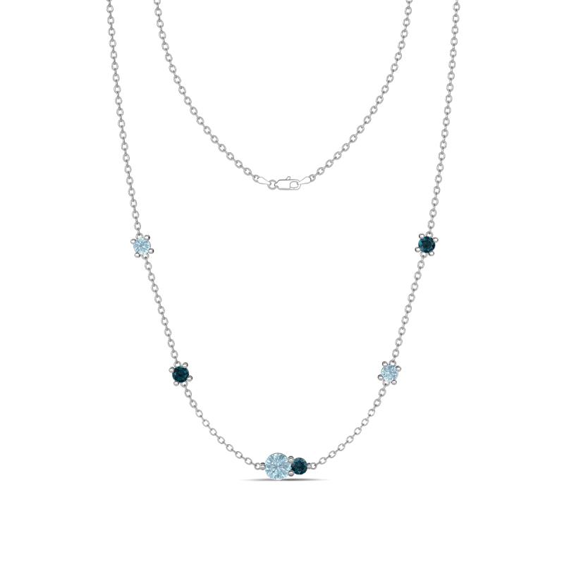 Linea 0.46 ctw Aquamarine (4 mm) and London Blue Topaz Women Station Necklace 