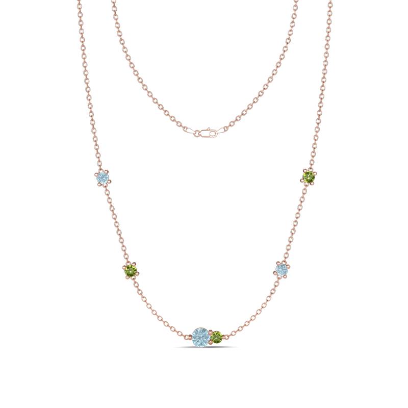 Linea 0.48 ctw Aquamarine (4 mm) and Peridot Women Station Necklace 