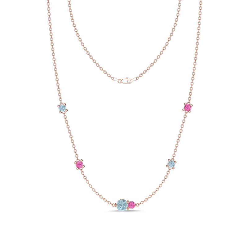 Linea 0.49 ctw Aquamarine (4 mm) and Pink Sapphire Women Station Necklace 