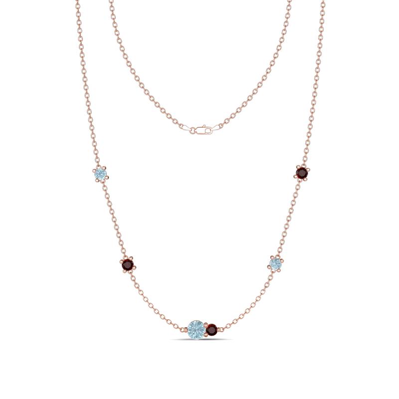 Linea 0.48 ctw Aquamarine (4 mm) and Red Garnet Women Station Necklace 