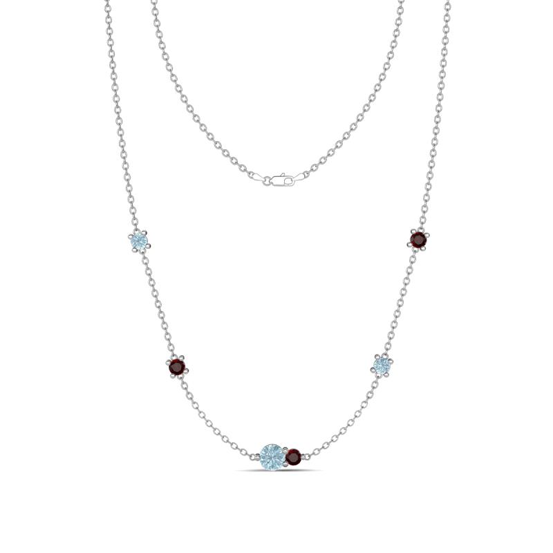 Linea 0.48 ctw Aquamarine (4 mm) and Red Garnet Women Station Necklace 