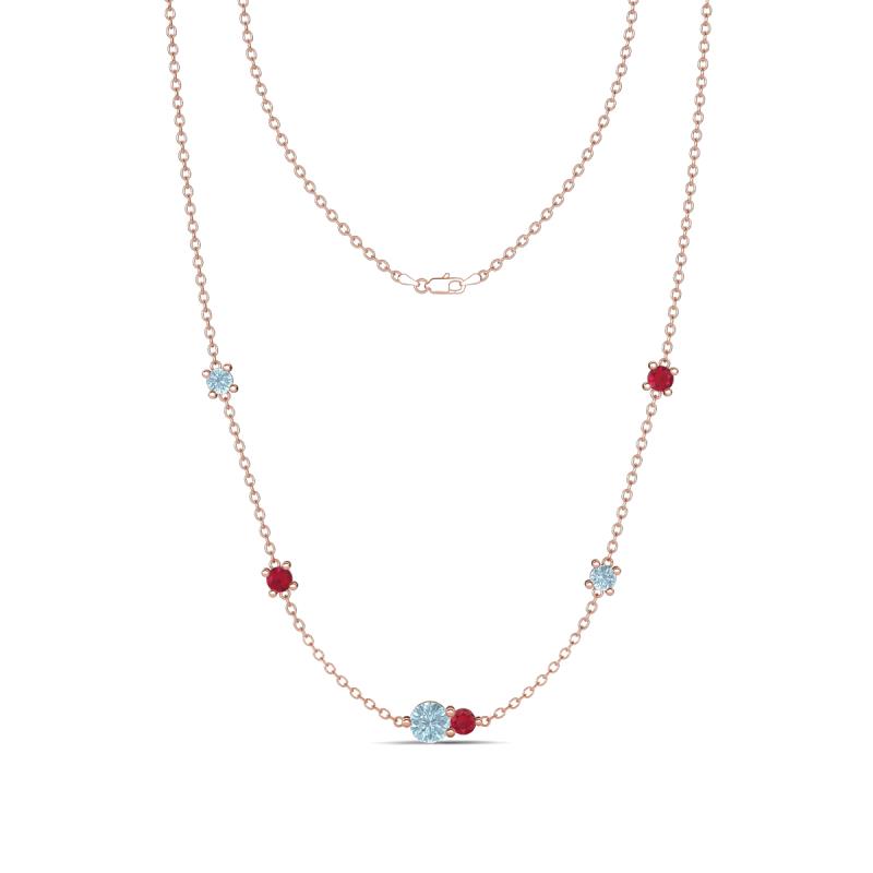 Linea 0.46 ctw Aquamarine (4 mm) and Ruby Women Station Necklace 