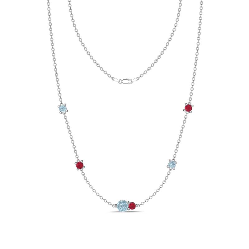 Linea 0.46 ctw Aquamarine (4 mm) and Ruby Women Station Necklace 