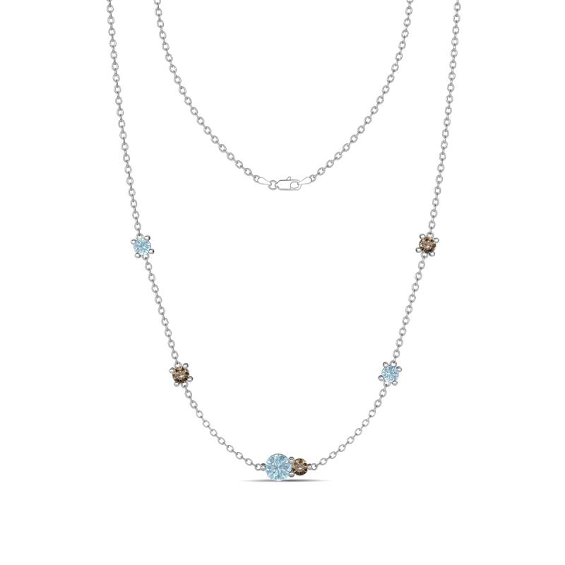 Linea 0.46 ctw Aquamarine (4 mm) and Smoky Quartz Women Station Necklace 