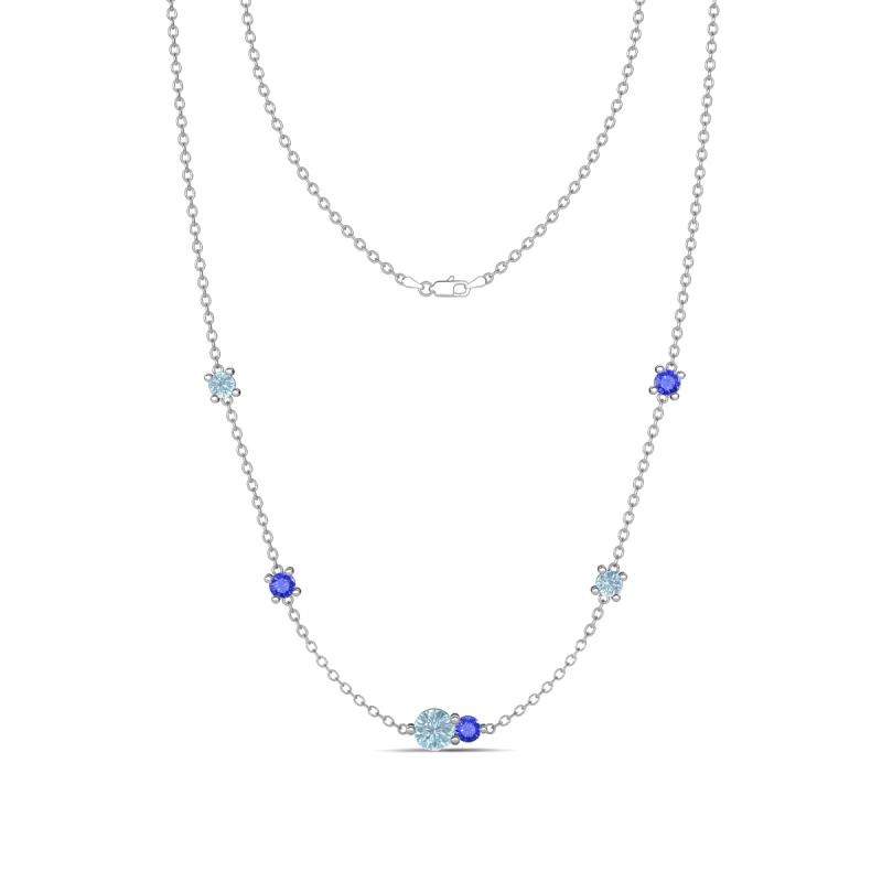 Linea 0.46 ctw Aquamarine (4 mm) and Tanzanite Women Station Necklace 