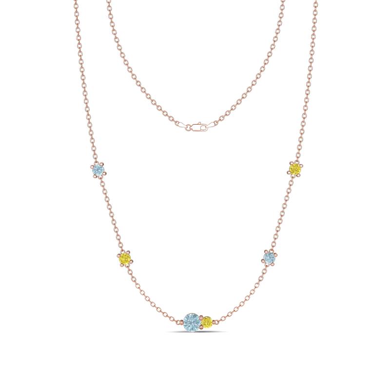 Linea 0.46 ctw Aquamarine (4 mm) and Yellow Diamond Women Station Necklace 