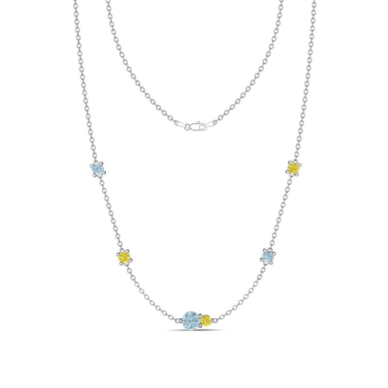 Linea 0.46 ctw Aquamarine (4 mm) and Yellow Diamond Women Station Necklace 