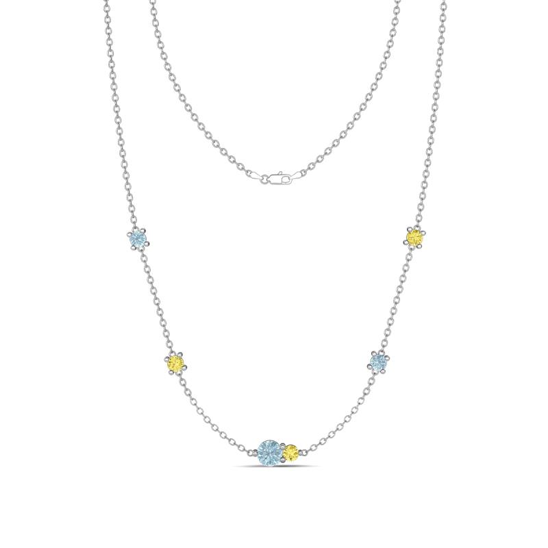 Linea 0.49 ctw Aquamarine (4 mm) and Yellow Sapphire Women Station Necklace 