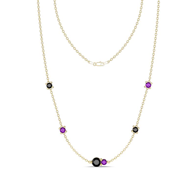 Linea 0.51 ctw Black Diamond (4 mm) and Amethyst Women Station Necklace 