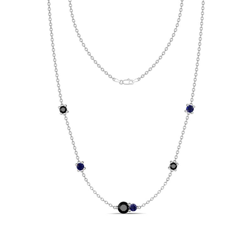 Linea 0.59 ctw Black Diamond (4 mm) and Blue Sapphire Women Station Necklace 