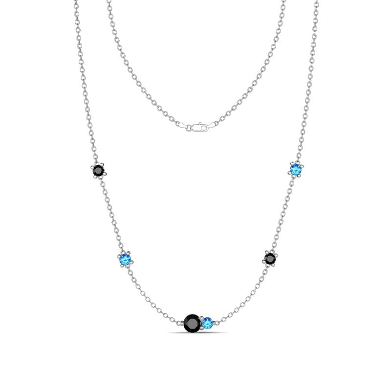 Linea 0.54 ctw Black Diamond (4 mm) and Blue Topaz Women Station Necklace 