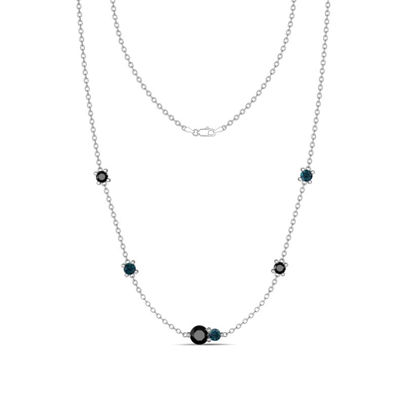 Linea 0.58 ctw Black Diamond (4 mm) and London Blue Topaz Women Station Necklace 