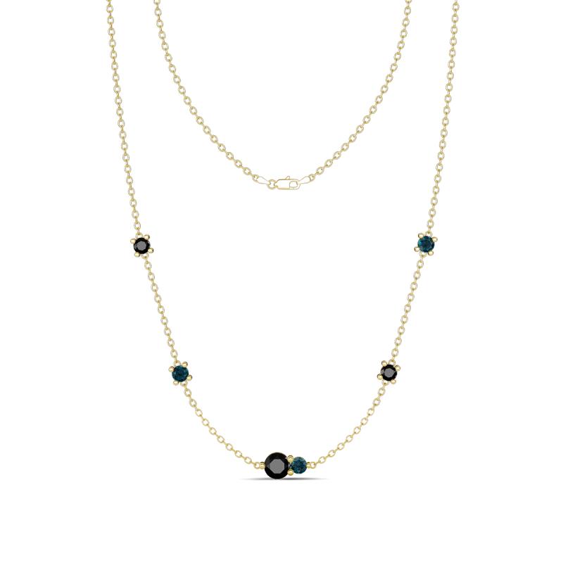 Linea 0.58 ctw Black Diamond (4 mm) and London Blue Topaz Women Station Necklace 