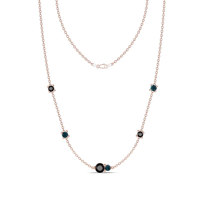 Linea 0.58 ctw Black Diamond (4 mm) and London Blue Topaz Women Station Necklace 